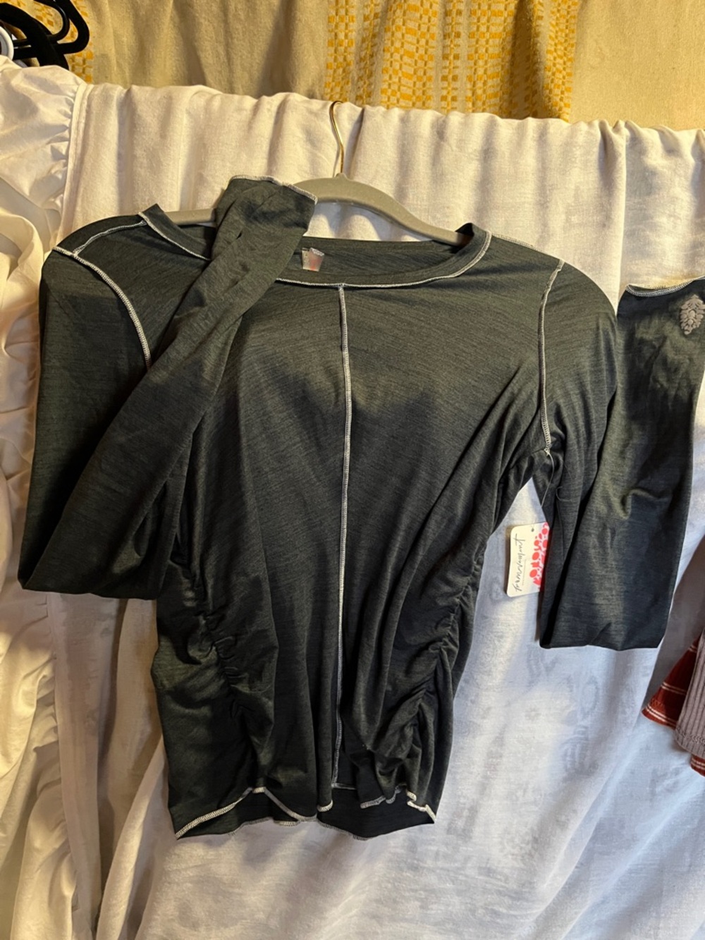 NWT FREE PEOPLE Charcoal Long Sleeve Ruched Top